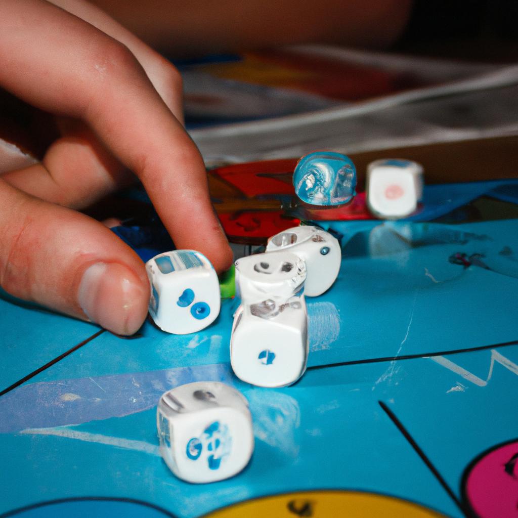 Person playing board game with dice