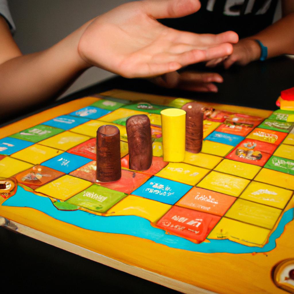 Person playing board game happily